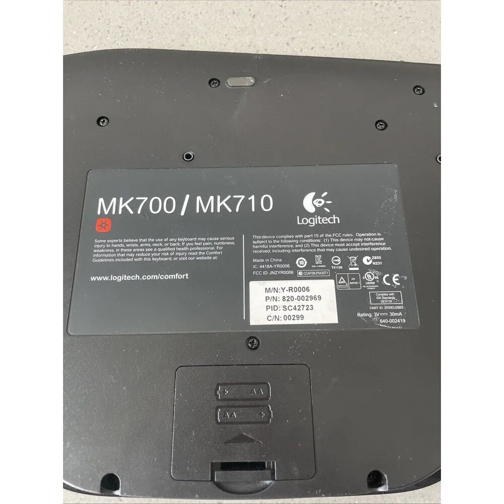 Logitech MK700/MK710 Wireless Ergonomic Keyboard no Dongle PARTS ONLY